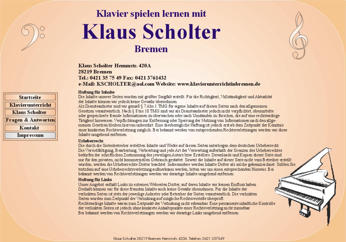 Klavier spielen lernen mit Klaus Scholter Bremen. Impressum